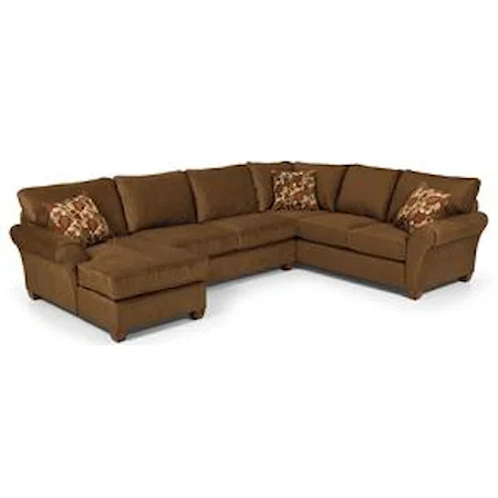 Transitional Three Piece Sectional Sofa with Rolled Arms